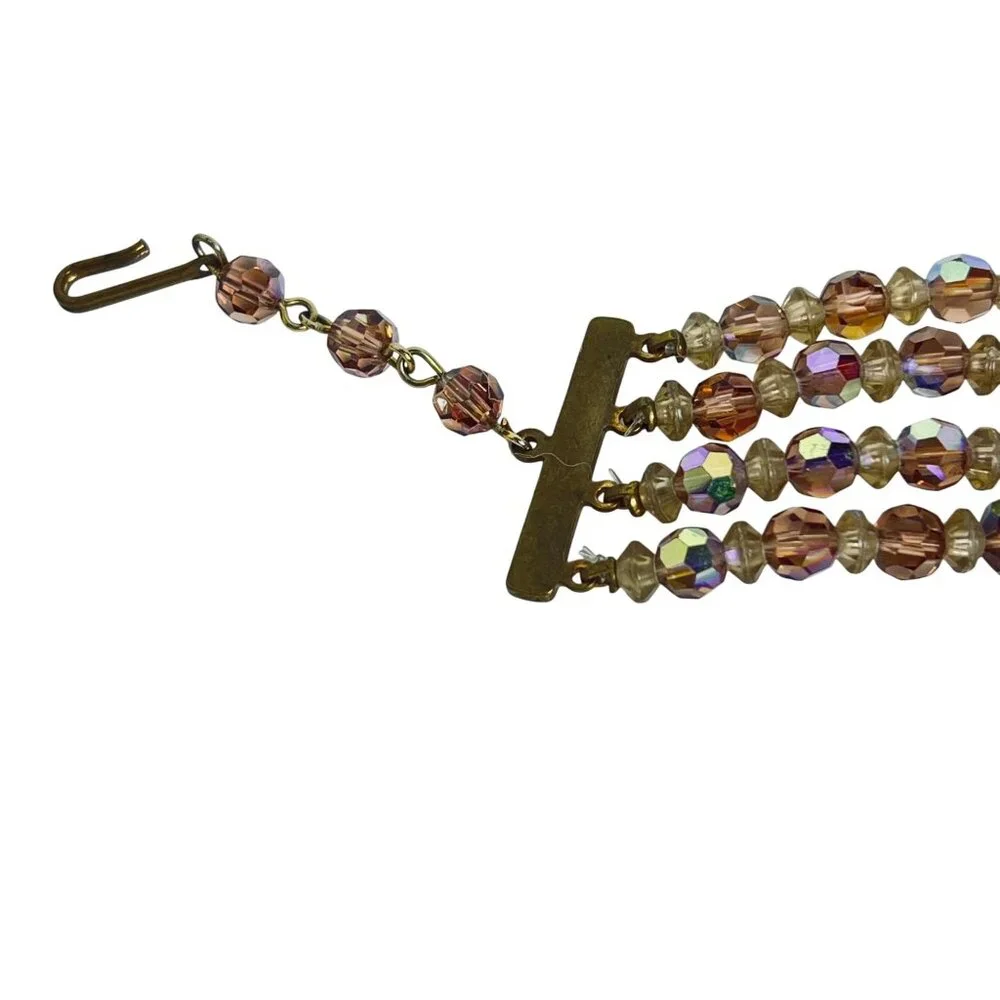 Gold Tone 4-Strand Aurora Borealis Beaded Necklace With Hook Clasp (6122) - Picture 5 of 8
